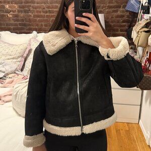 MANGO Shearling-lined coat with zip